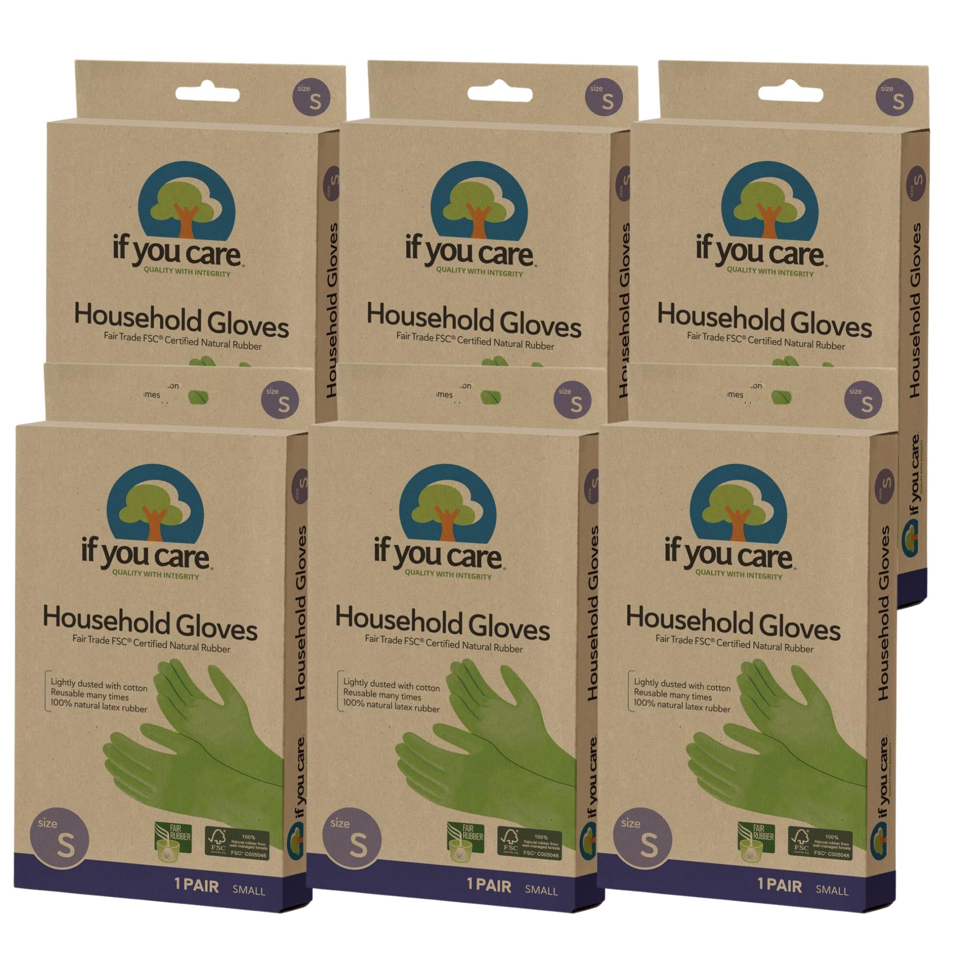 Product image of If You Care Small Cotton Flock Lined Protective Gloves 1 Pair Reusable Household Cleaning Pack of 6